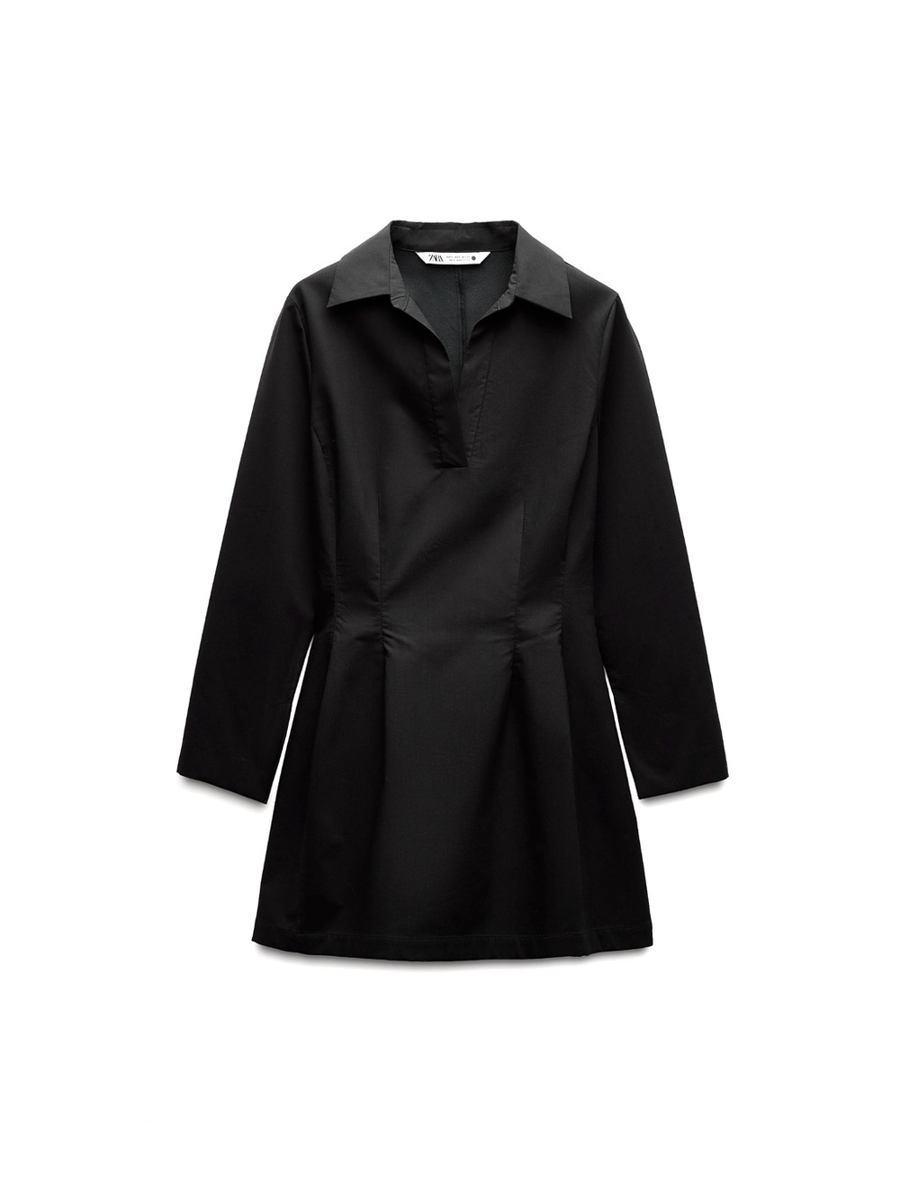 Black Collared Long-Sleeve Mini Dress